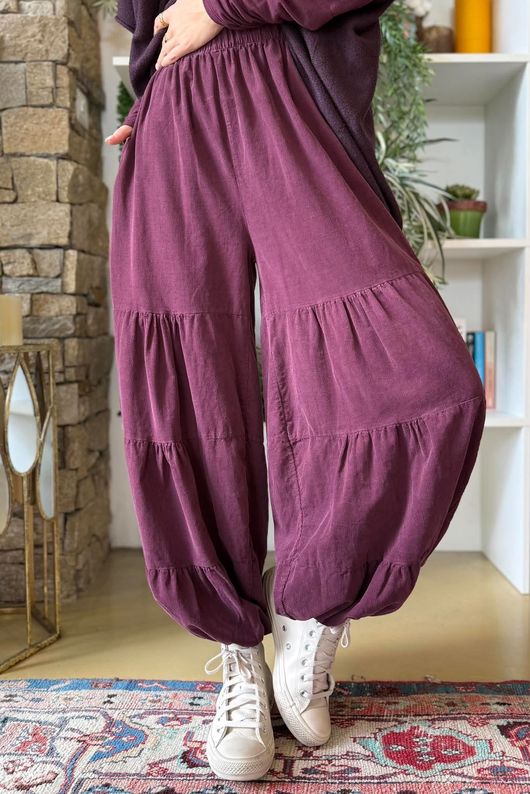Basso Baby Cord Tiered Cuff Pant Aubergine?